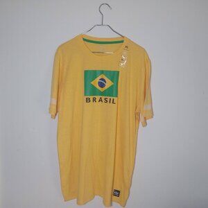 Mitre Elite Mens Size XL Brasil Brazil Yellow Casual Shirt Camiseta Amarela, NWT